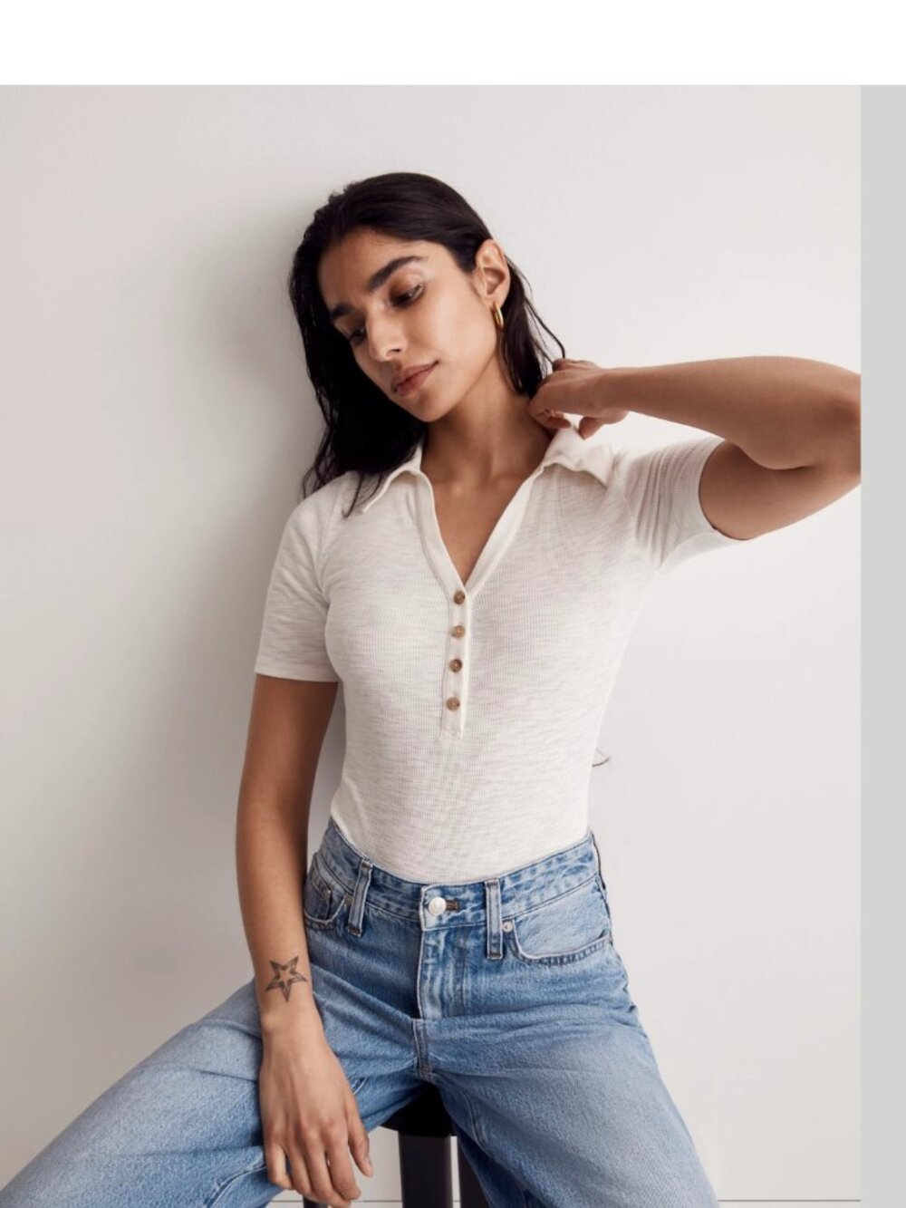 Madewell Ribbed Short-Sleeve Polo Thong Bodysuit